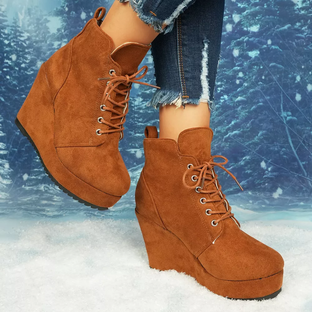 Lace-Up Wedge Ankle Boots, image 3