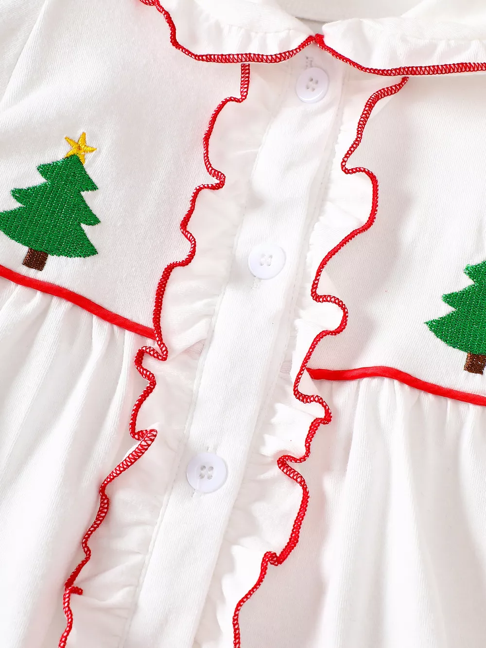 Children's Christmas Tree Embroidered Ruffle Trim Dress, image 5