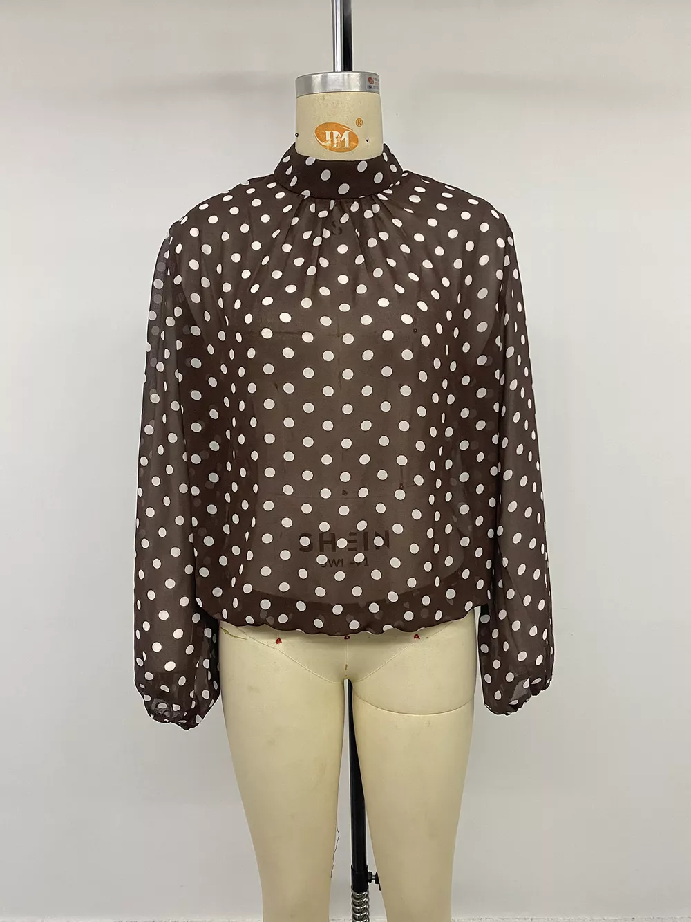 Polka Dot Mock Neck Long Sleeve Blouse, image 17