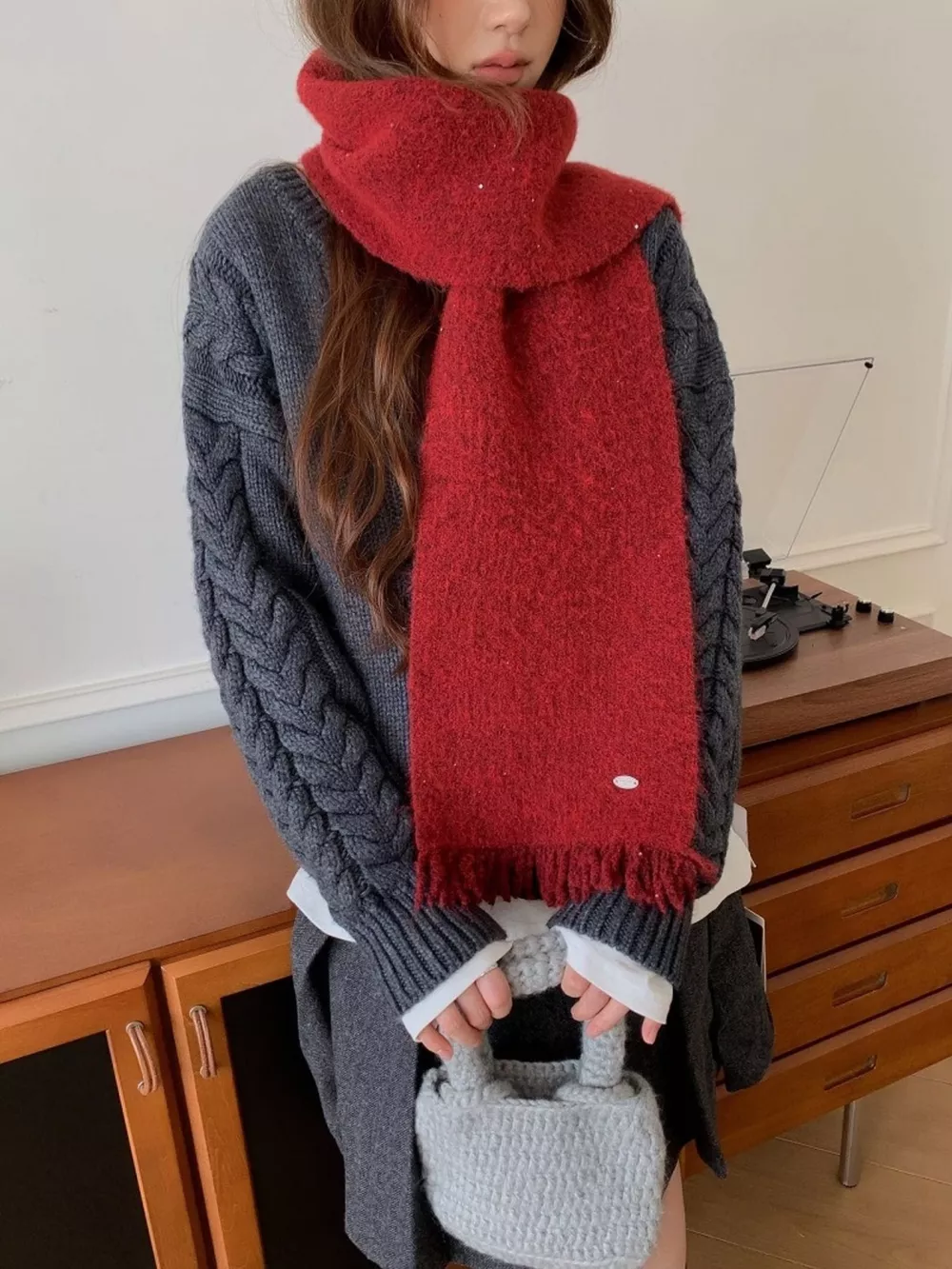 Fringe Hem Knitted Scarf, image 5