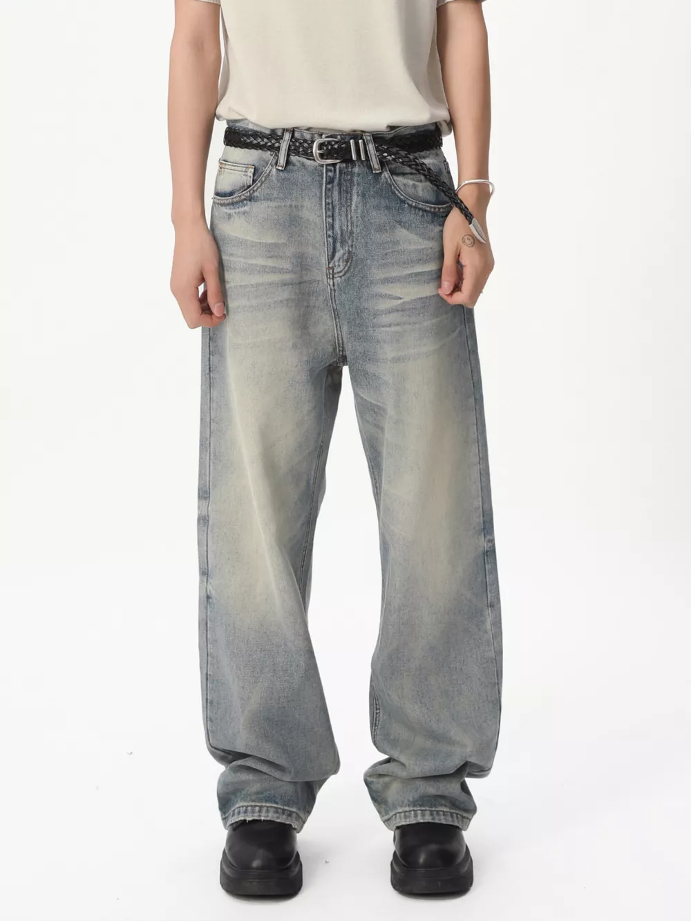 Men's Vintage Wash Wide Leg Jeans, image 4