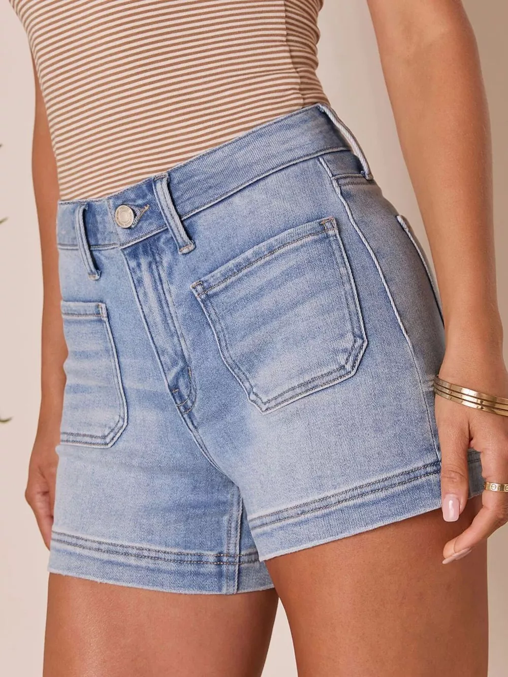 High-Waisted Pocketed Denim Shorts, image 4