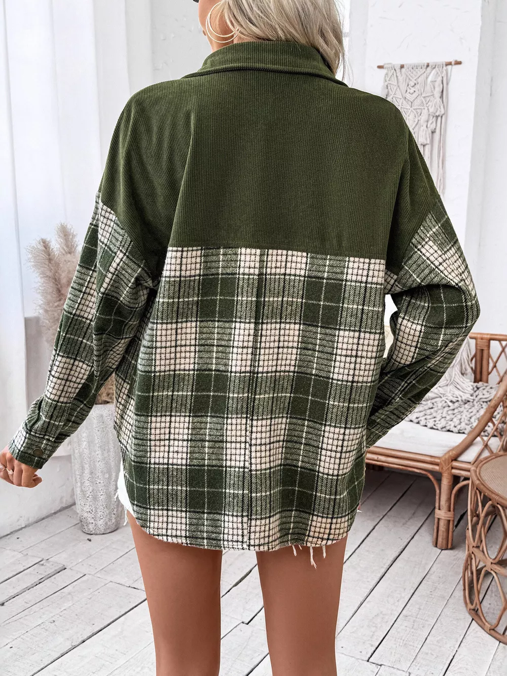 Plaid Button Up Long Sleeve Shacket, image 6