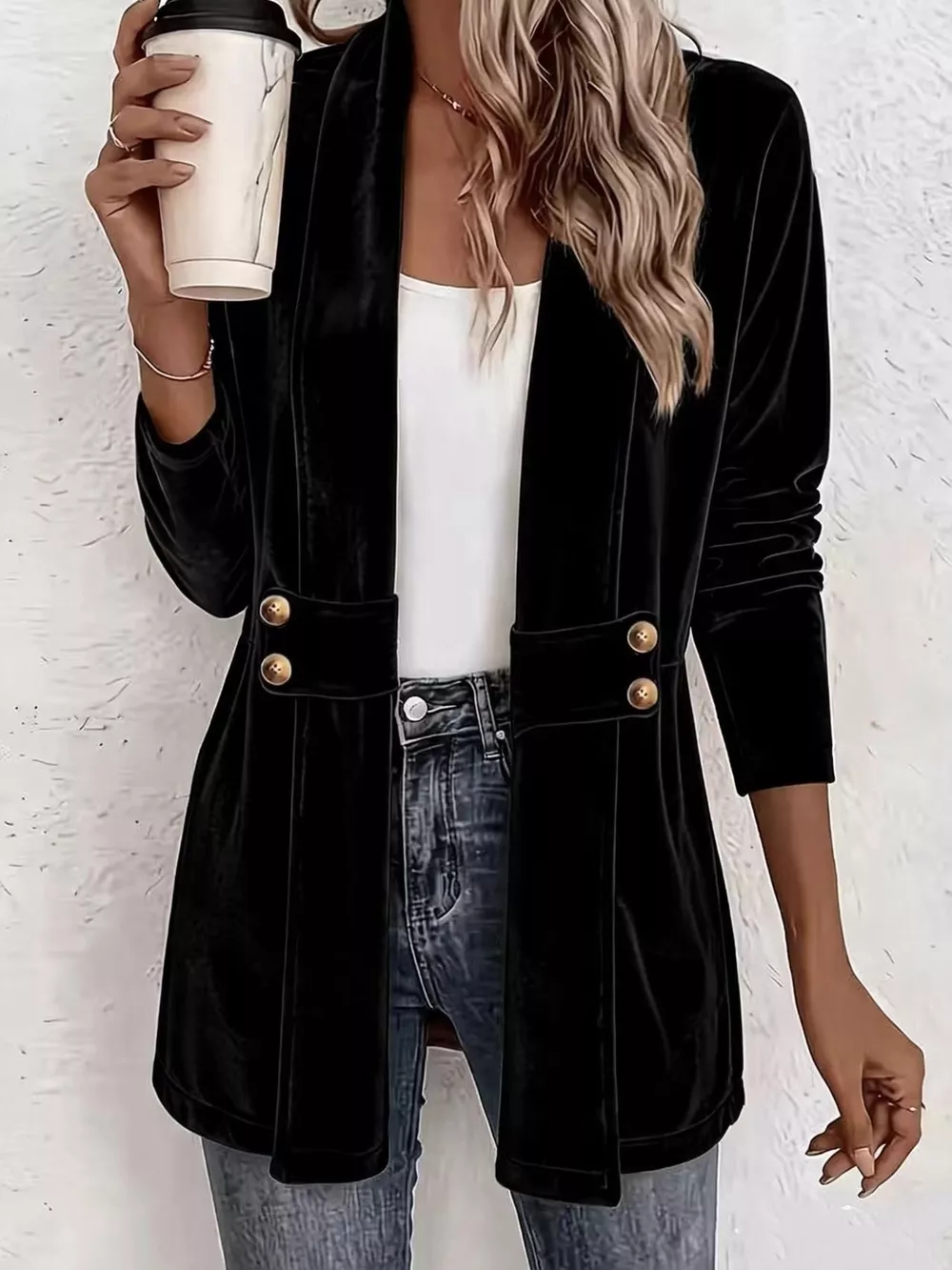 Full Size Velvet Open-Front Cardigan Plus Size, image 7