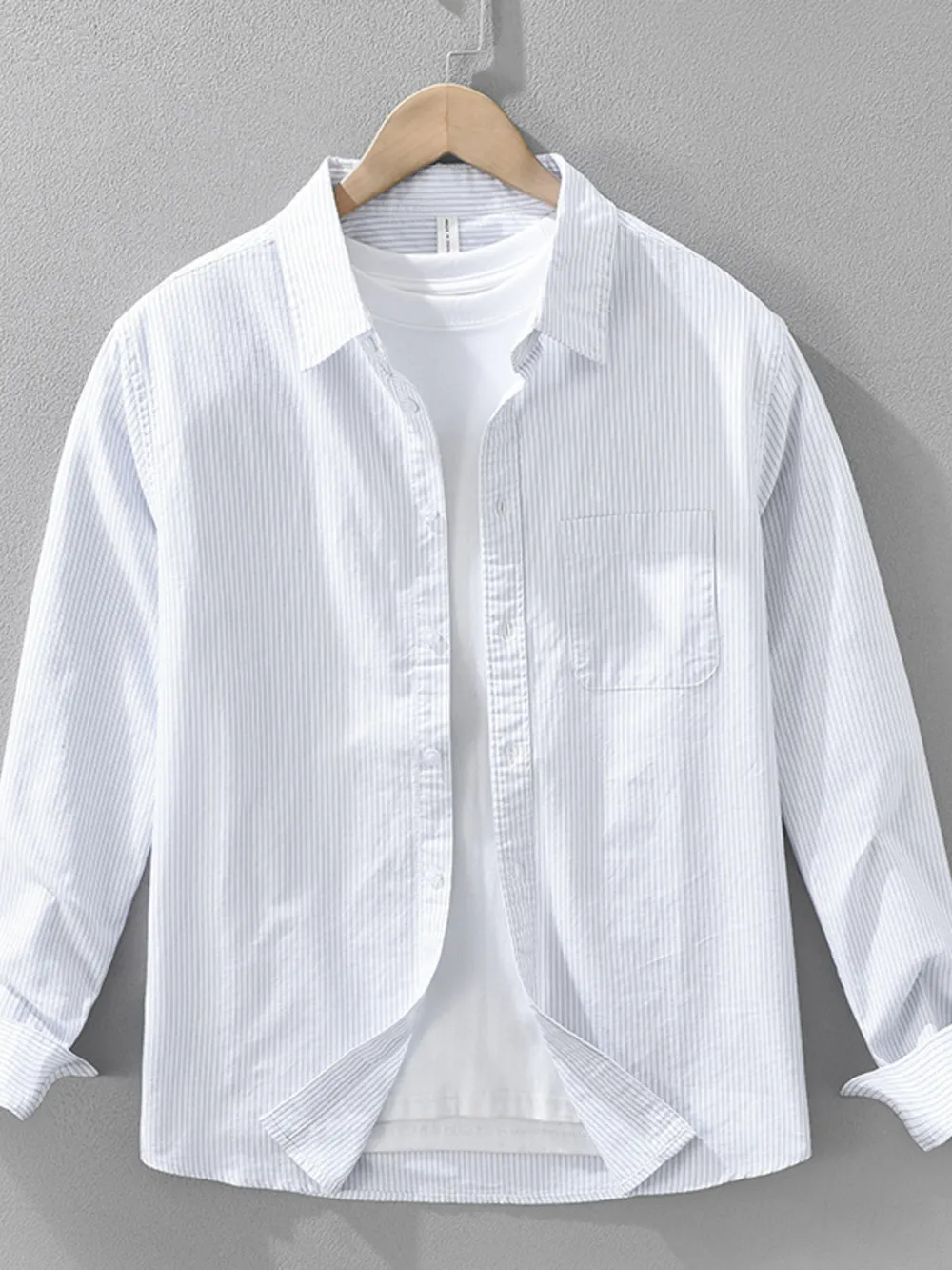 Men's Plus Size Striped Button Up Long Sleeve Shirt, image 2