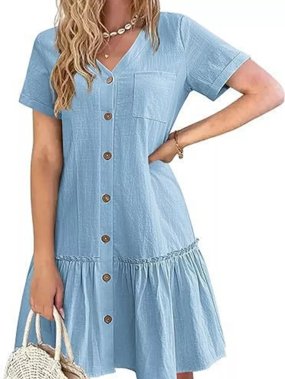Full Size Button-Down Ruffle Hem Mini Dress Plus Size, image 8