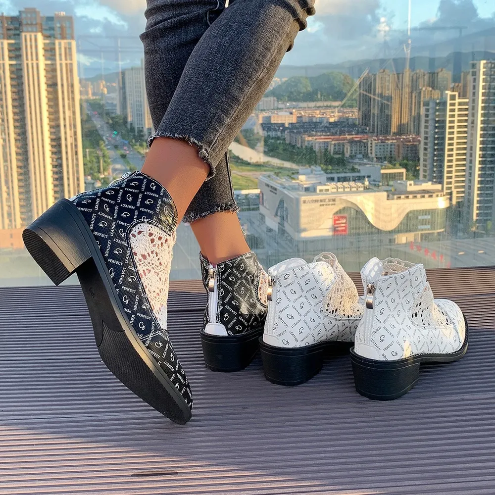 Printed Point Toe Block Heels Boots, image 2