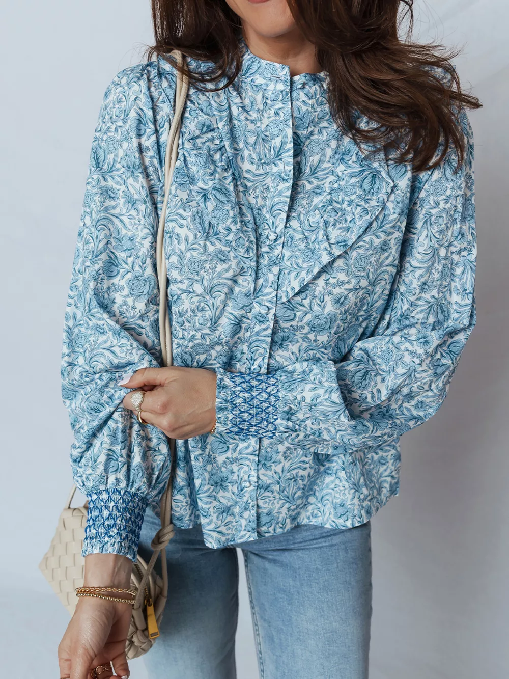 Floral Button Up Puff Sleeve Shirt, image 8