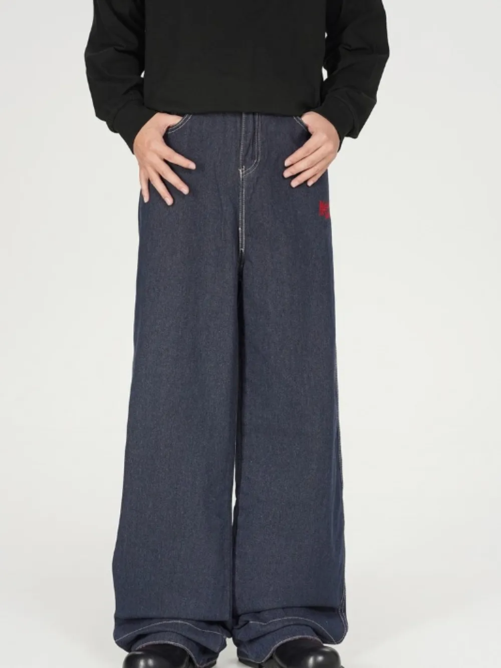 Men's Plaid Pocket Wide Leg Jeans, image 7