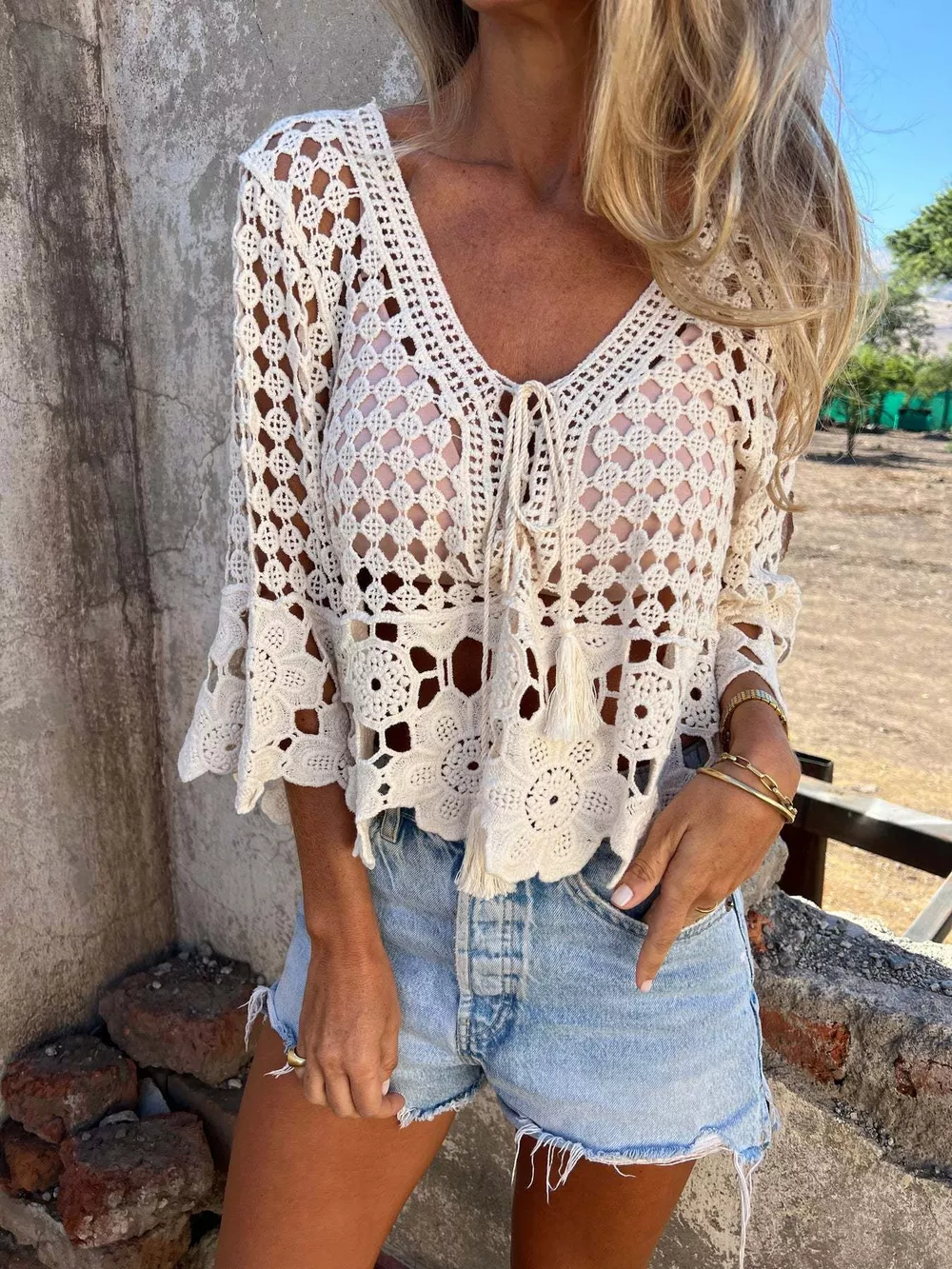 Tassel Crochet Knit Cover Up