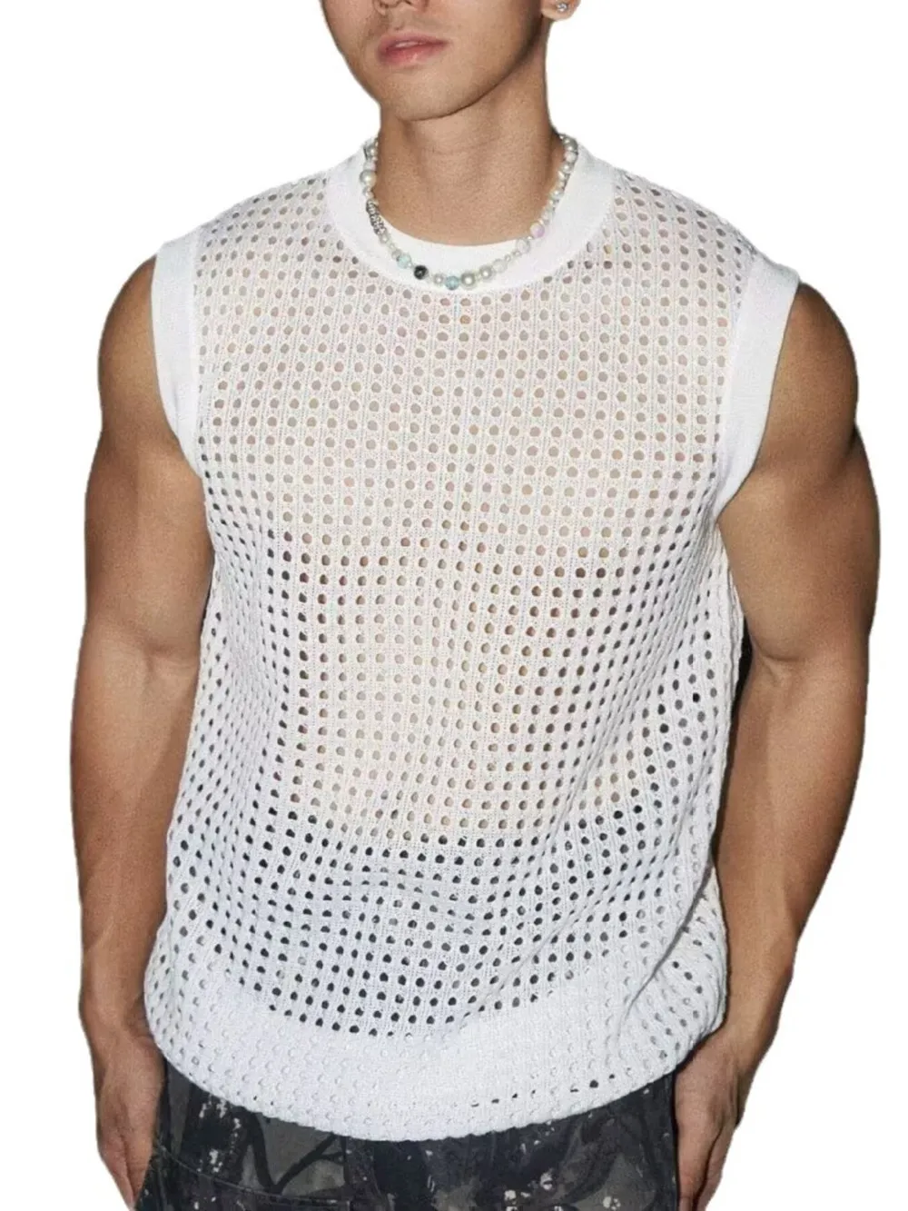 Men's Full Size Hollow Out Round Neck Tank Plus Size, image 6