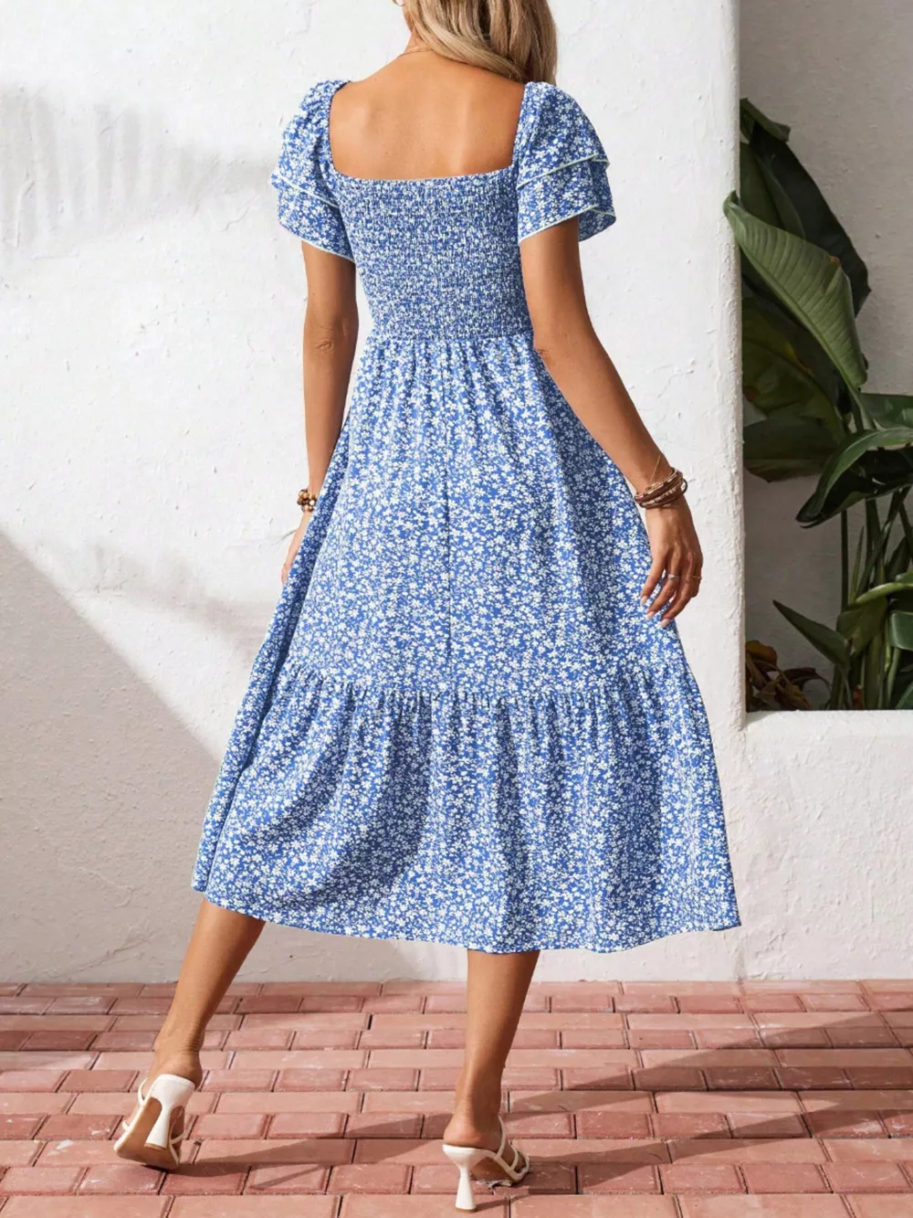 Floral Print Smocked Ruffle Sleeves Dress, image 5