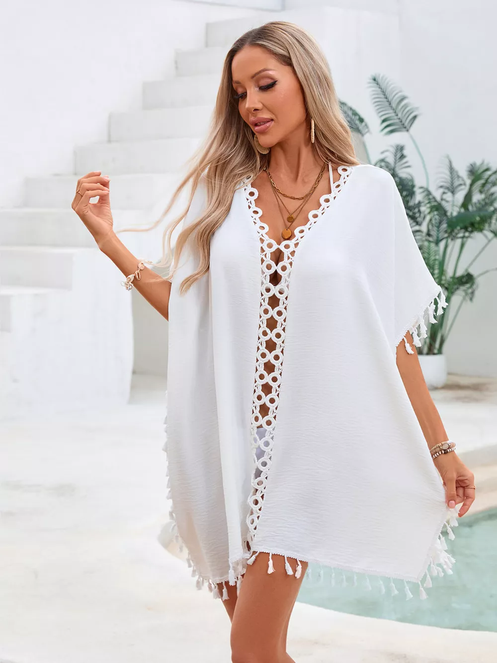 Crochet Trim Tassel Cover-Up Dress, image 2