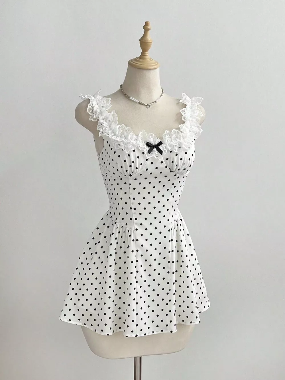 Polka Dot Lace Trim Mini Dress