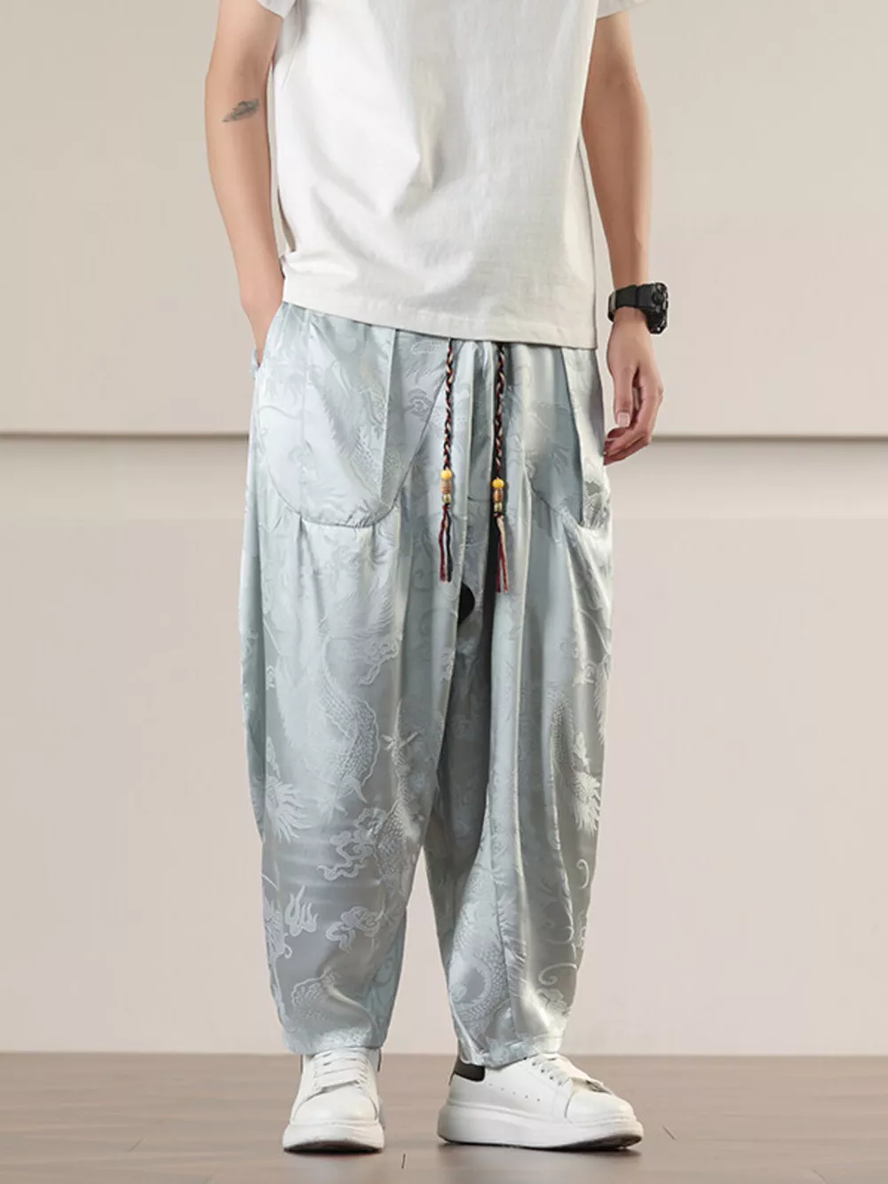 Men's Plus Size Dragon Pattern Harem Pants, image 4