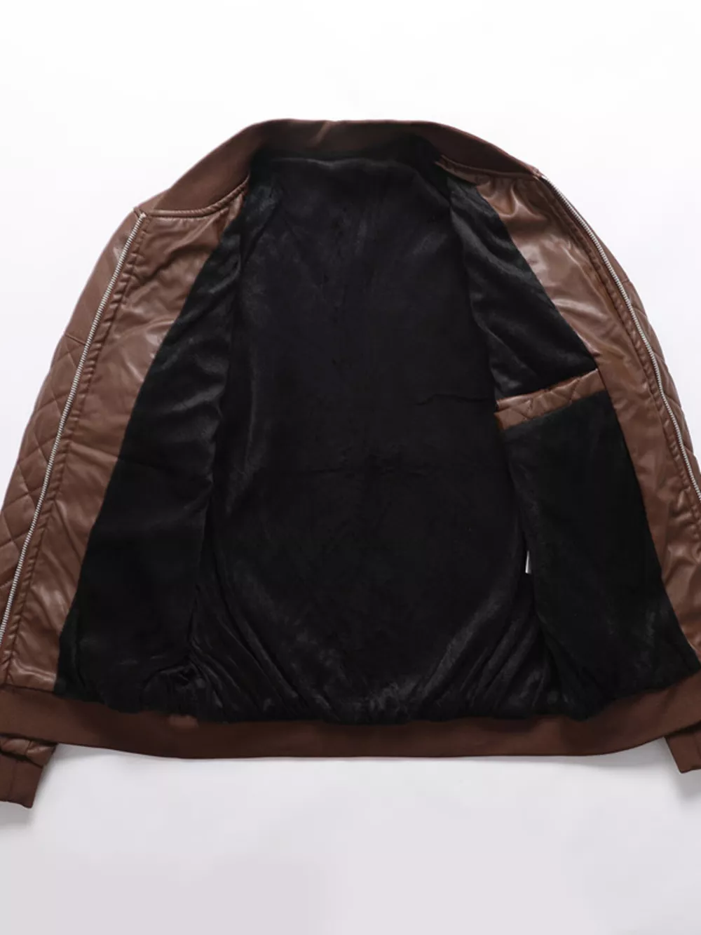Men's Plus Size Quilted Faux Leather Bomber Jacket, image 3