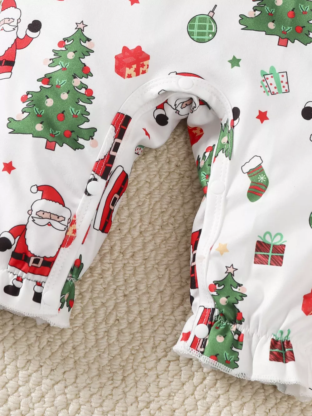 Children's Christmas Santa Print Ruffle Trim Jumpsuit Set with Headband, image 4
