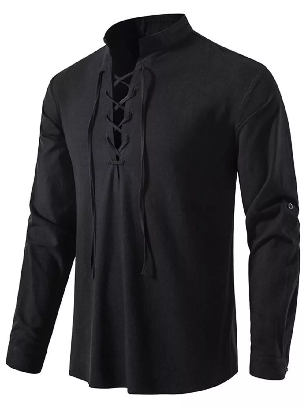 Men's Full Size Casual Lace-Up Long Sleeve Shirt Plus Size, image 6