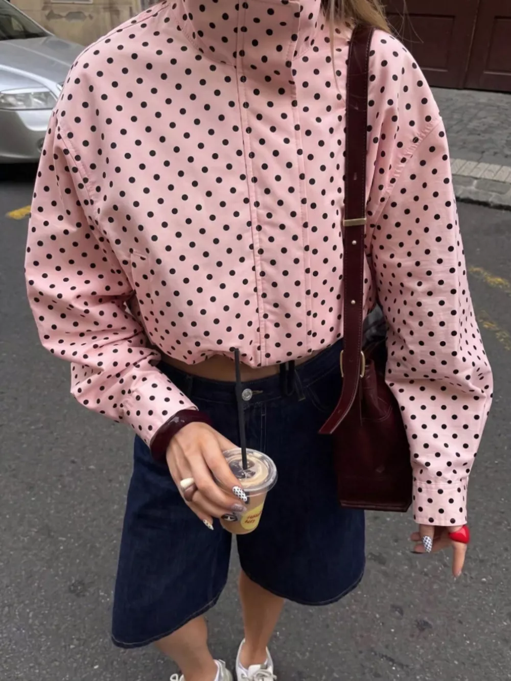 Polka Dot Zip Up Casual Jacket, image 7
