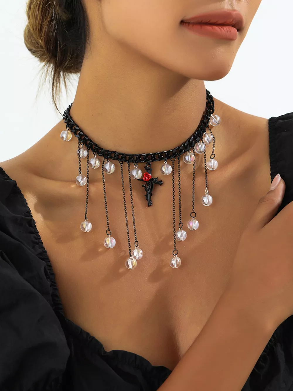 Gothic Rose Cross Dangle Necklace, image 3
