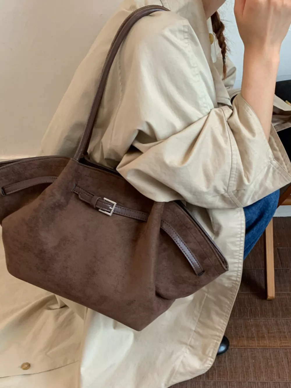 Solid Color Buckle Tote Bag, image 9