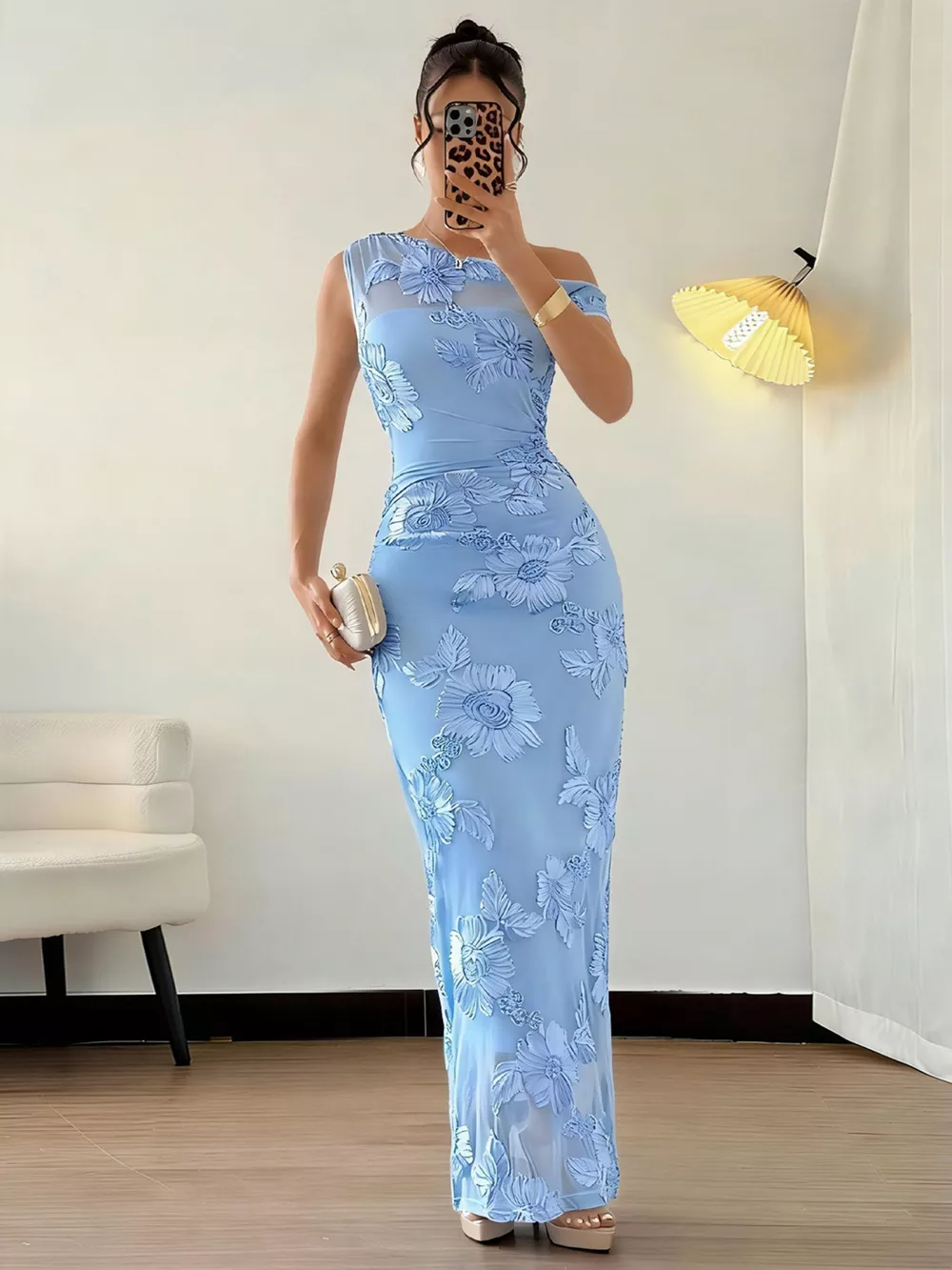 Embroidered One Shoulder Maxi Dress, image 2