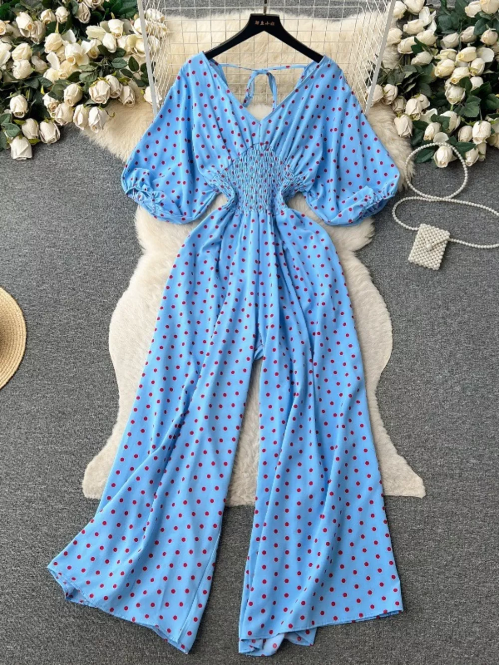 Smocked V-Neck Wide Leg Jumpsuit, image 25