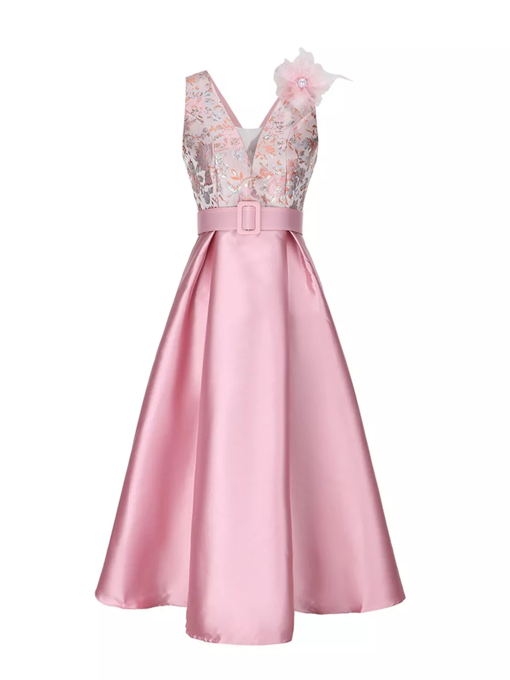 Floral Sleeveless Belted Midi Dress, image 5