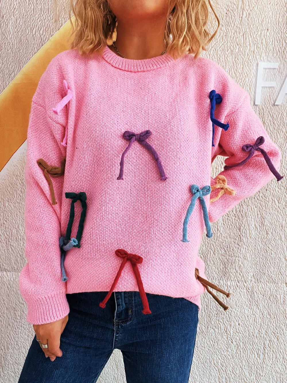 Colorful Bow Round Neck Sweater, image 9