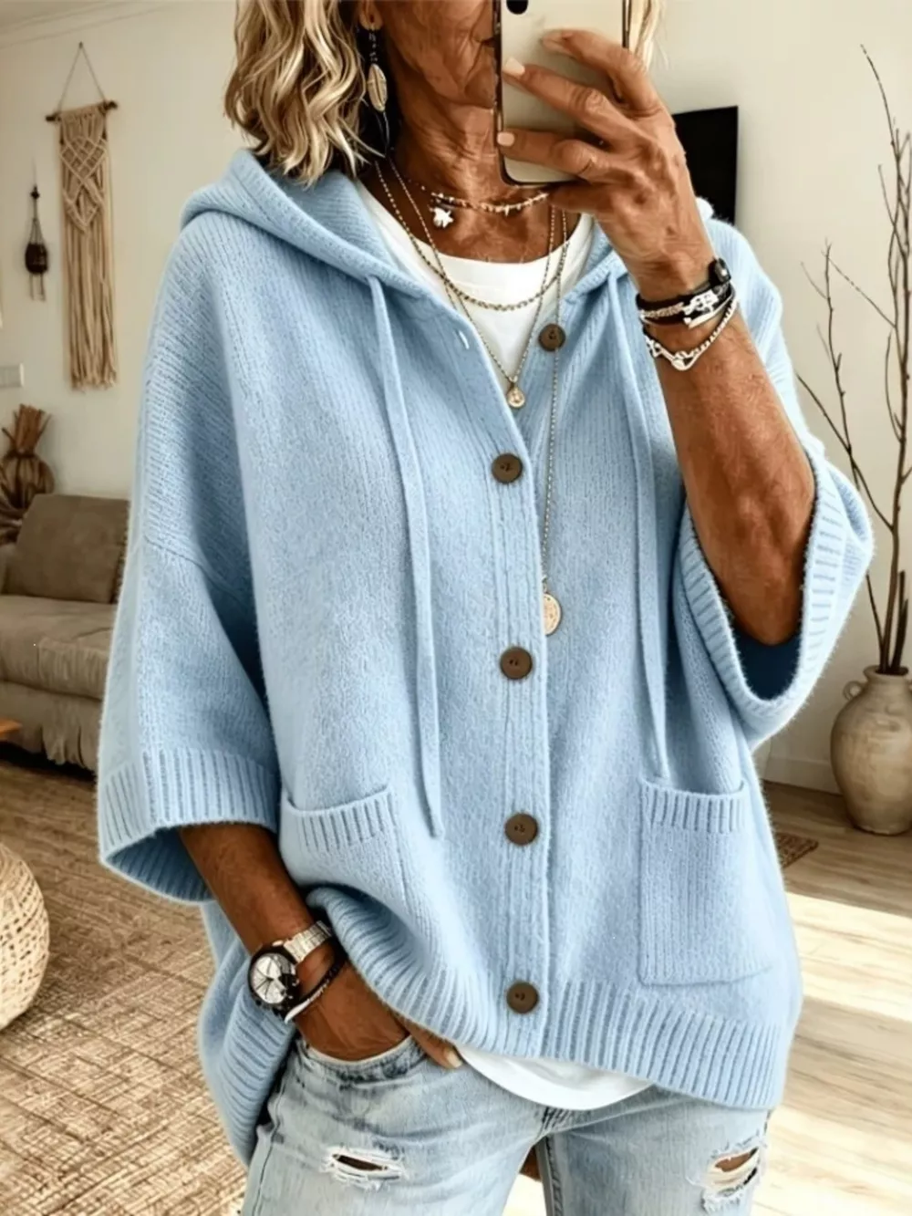 Full Size Hooded Button-Down Knit Cardigan Plus Size, image 9