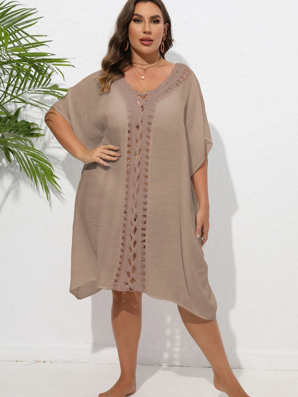 Crochet Trim V-Neck Beach Cover Up Dress, image 18