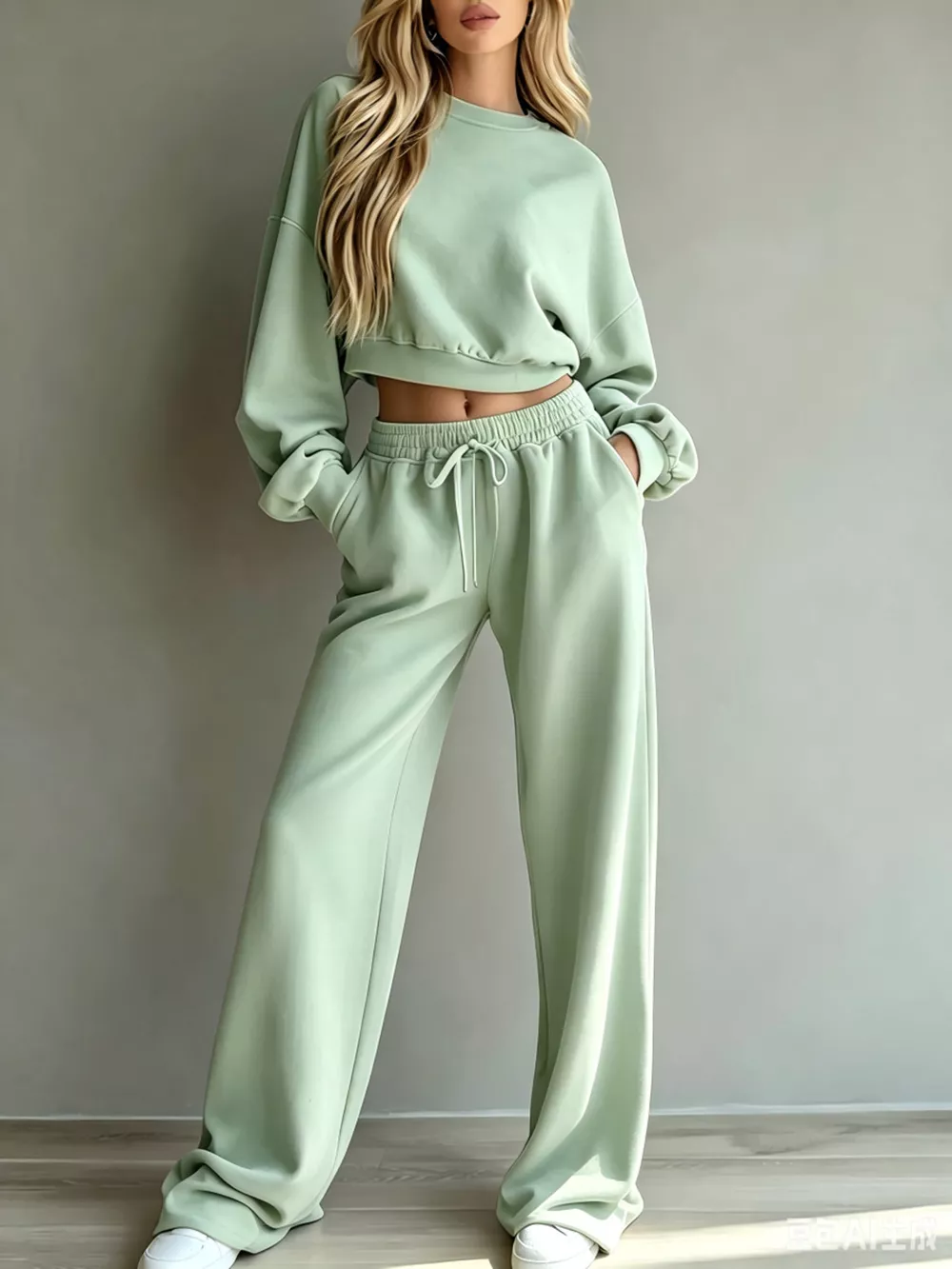 Round Neck Cropped Sweatshirt and Wide-Leg Pants, image 22