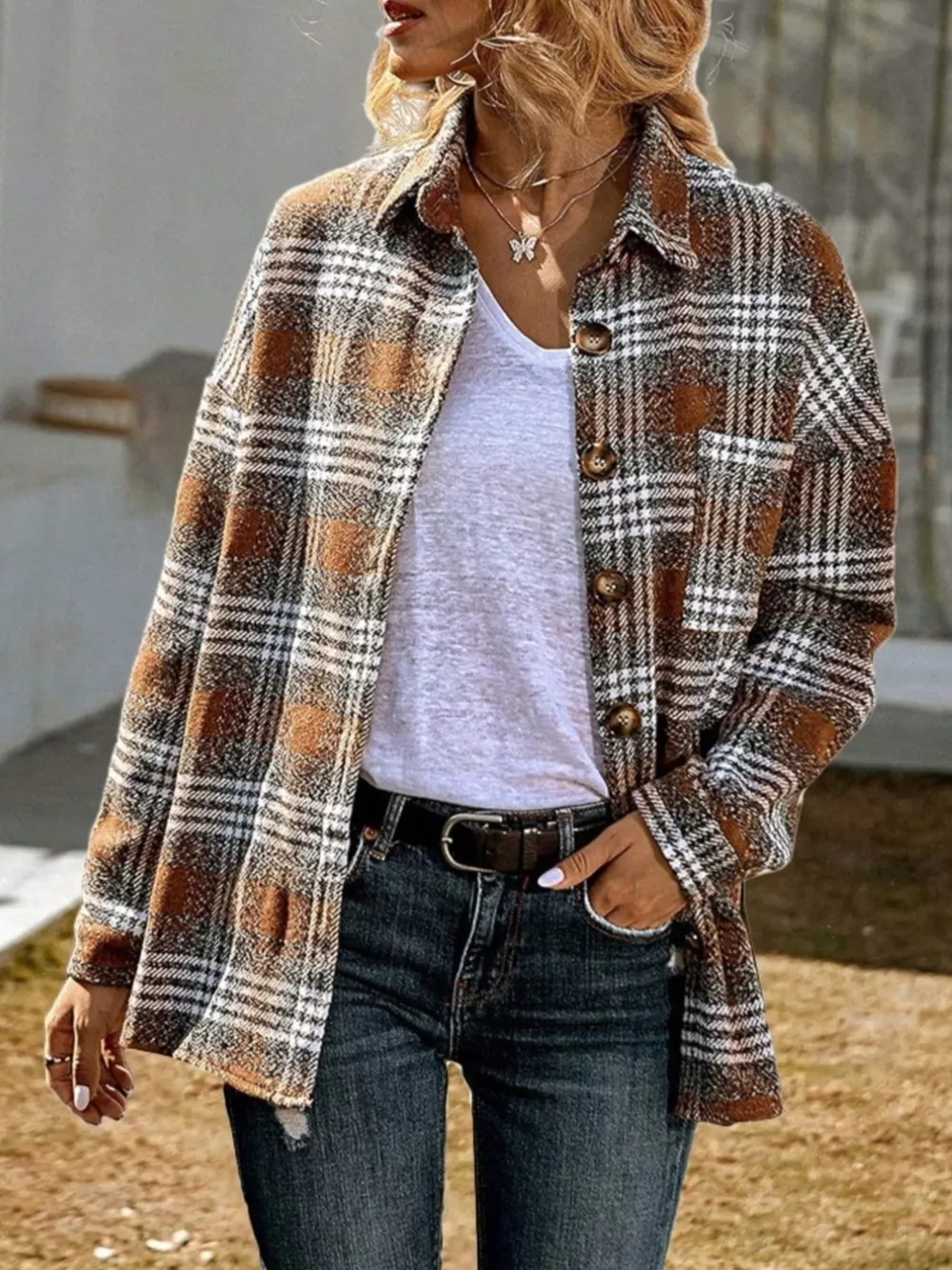 Plaid Button Up Long Sleeve Shacket, image 11