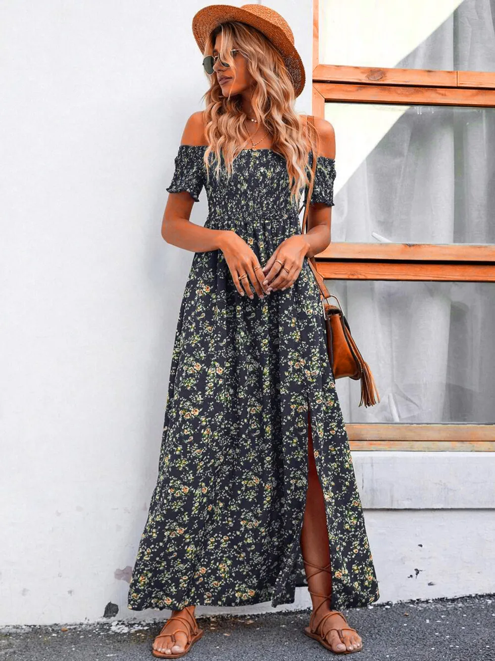 Full Size Slit Off-Shoulder Floral Midi Dress Plus Size, image 5