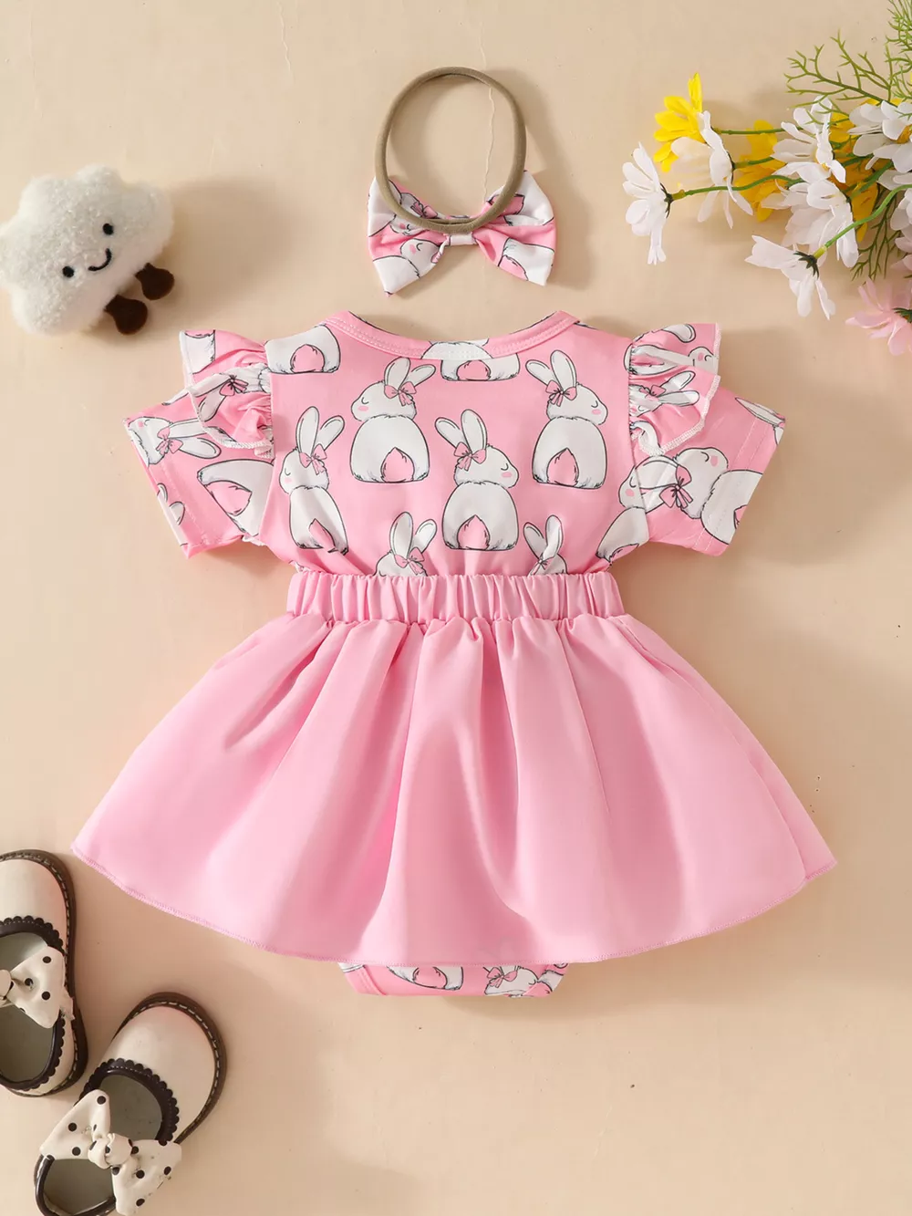 Children's Bunny Applique Bodysuit Dress & Headband Set, image 4