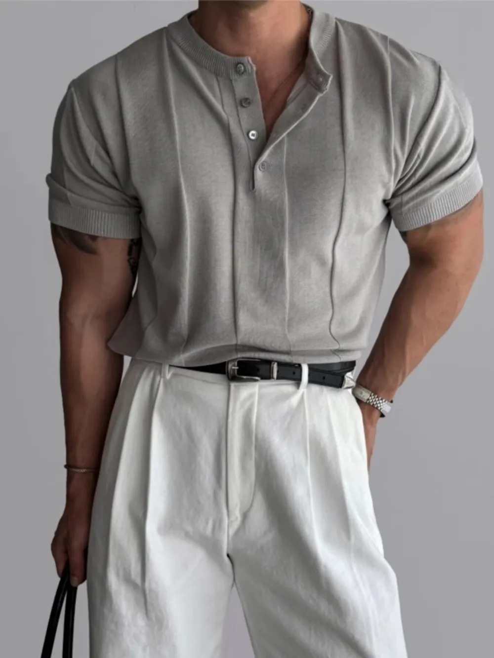 Men's Plus Size Button Detail Short Sleeve Top, image 6