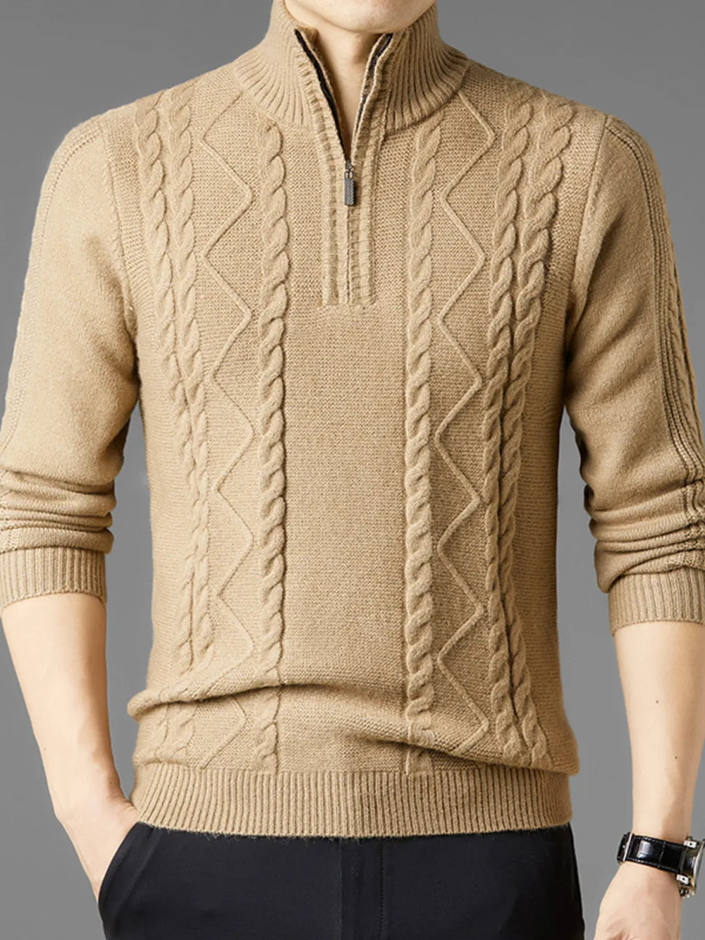 Men's Plus Size Cable Knit Quarter-Zip Sweater, image 8