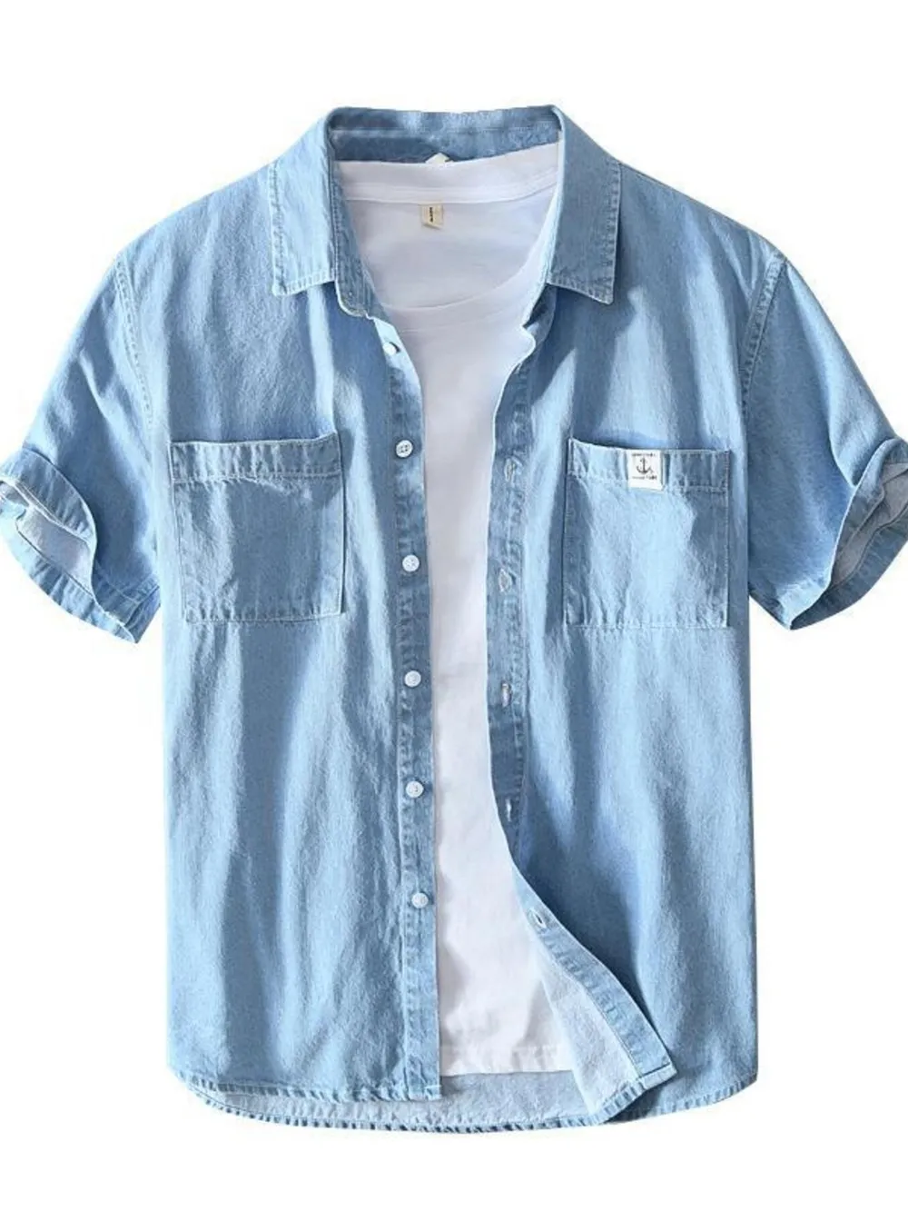 Men's Plus Size Button Up Short Sleeve Denim Shirt, image 4