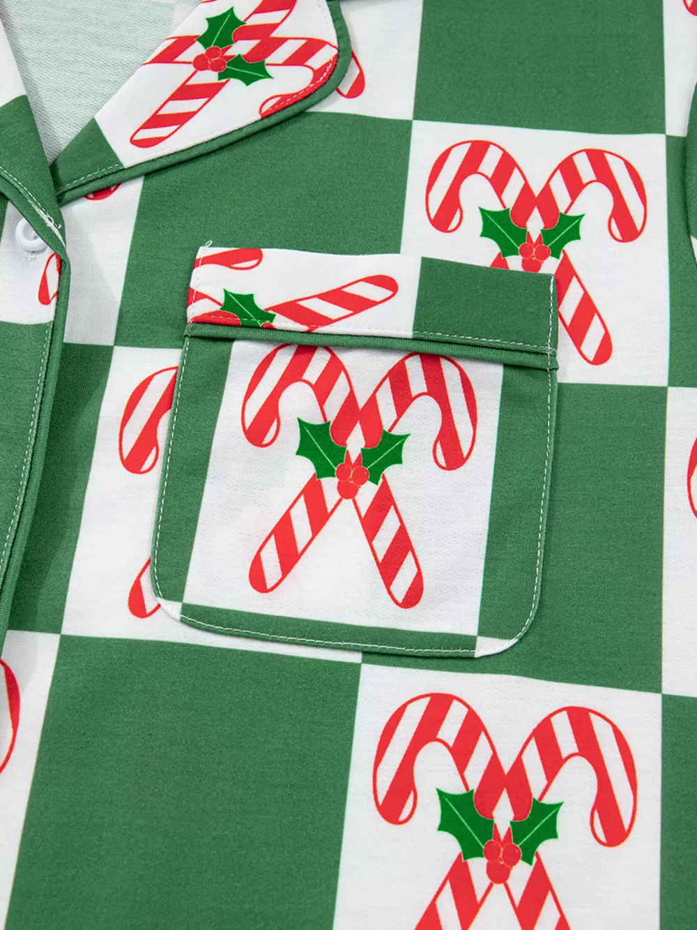 Candy Cane Checkered Pattern 2pcs Pajama Set, image 8