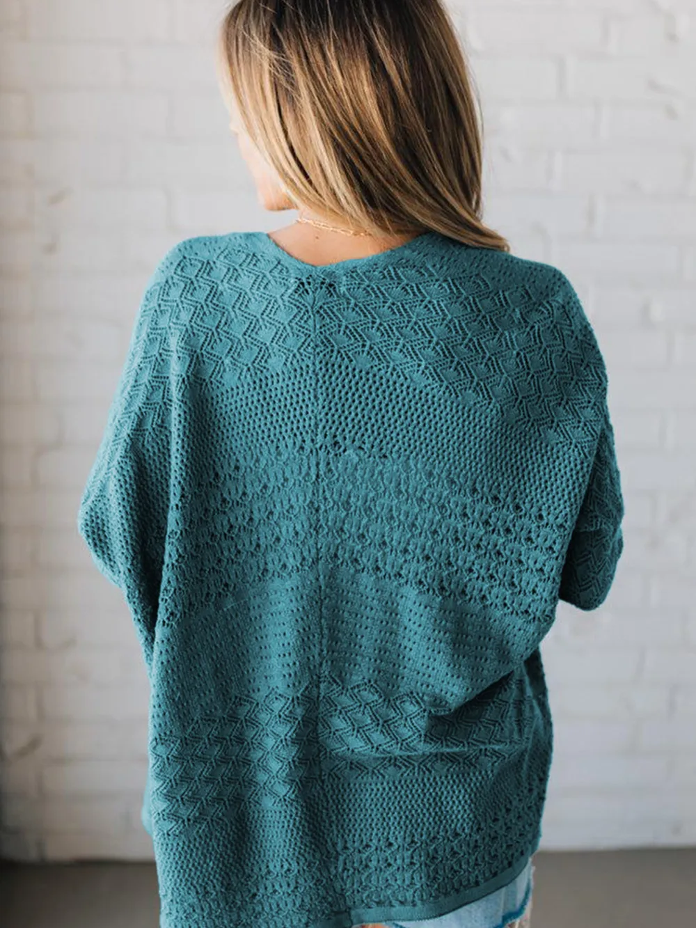 Open Front Knitted Cardigan with Eyelet Details, image 7