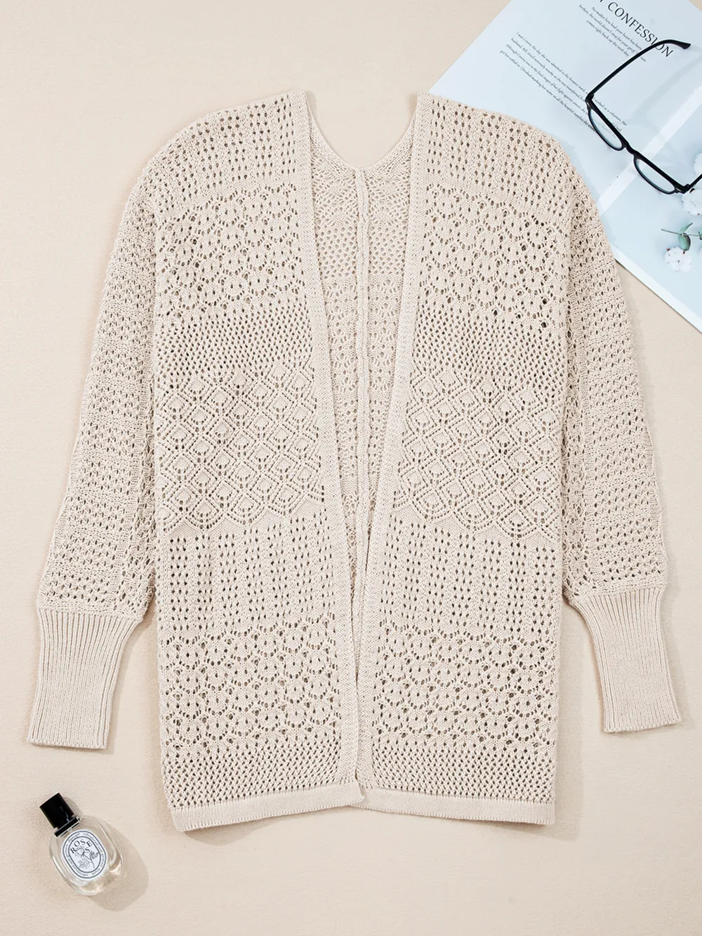 Hollowed Knit Open Front Cardigan, image 5
