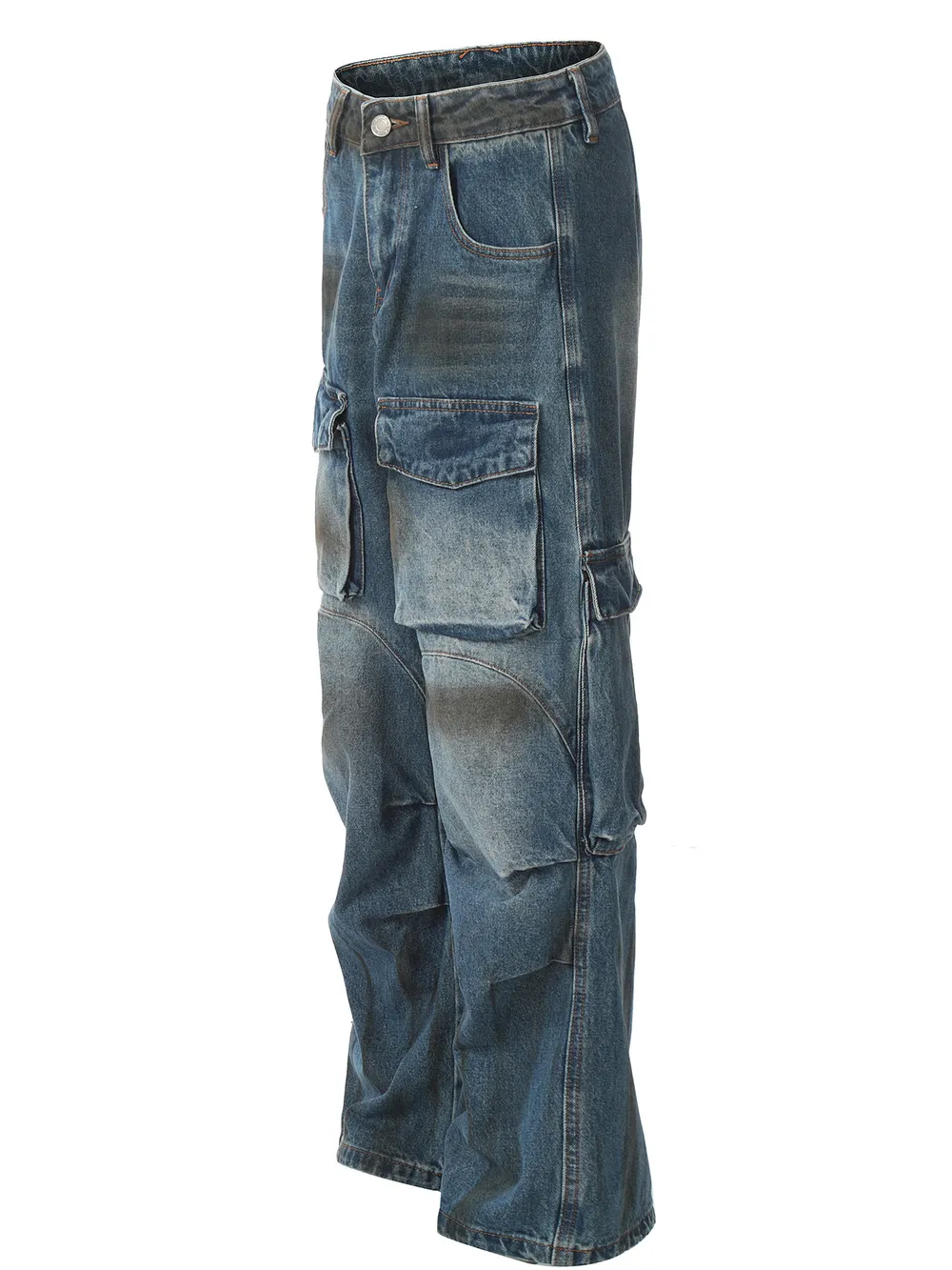 Men's Vintage Faded Multi-Pocket Cargo Jeans, image 2