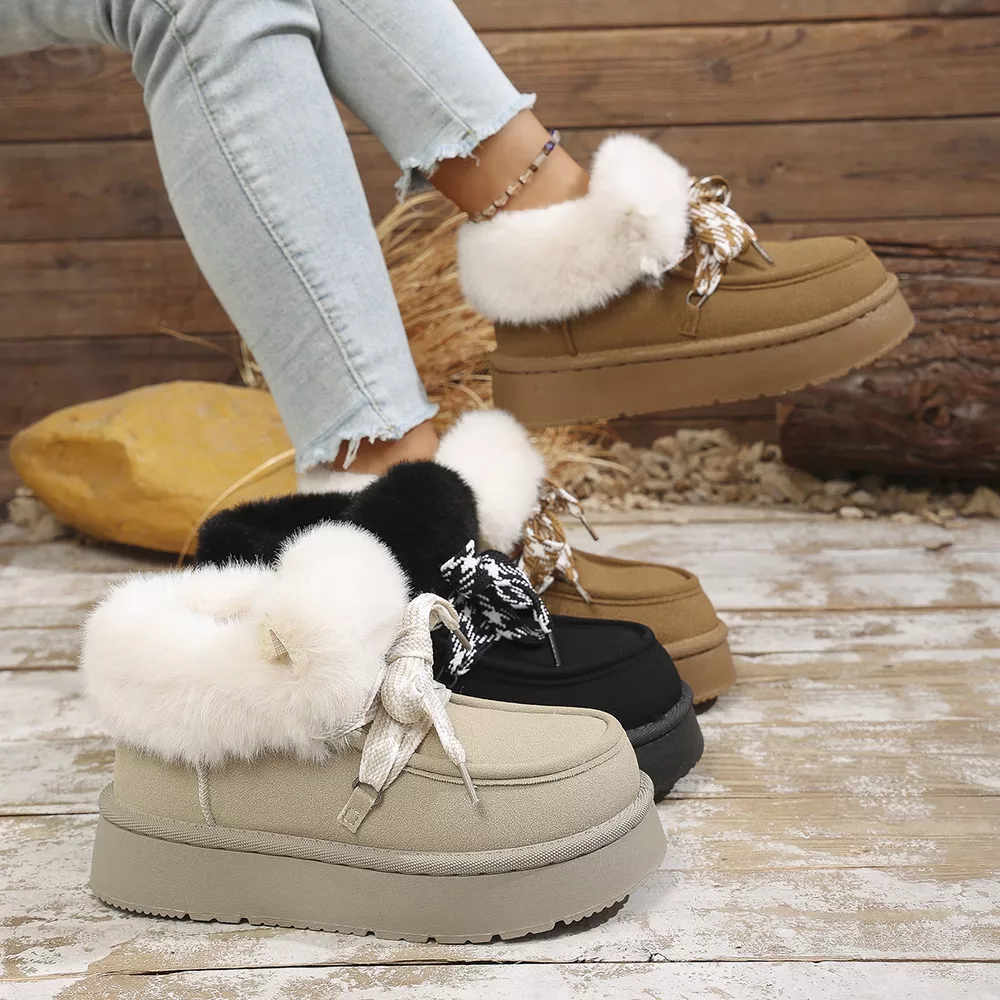Plush Faux Fur Lined Platform Boots with Ribbon Lacing, image 9