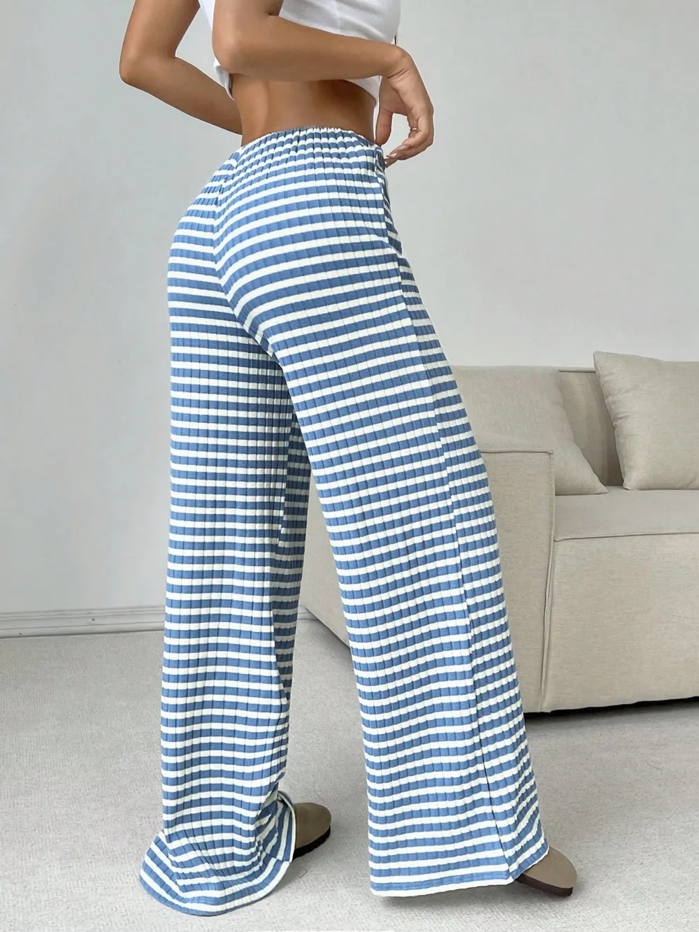 Striped Wide Leg Drawstring Pants, image 12