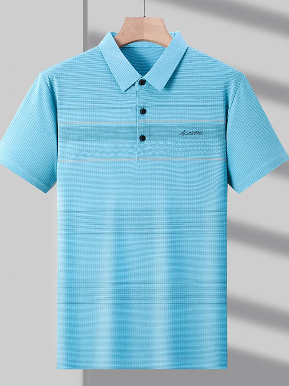 Men's Plus Size Striped Quick-Dry Short Sleeve Polo Shirt, image 3