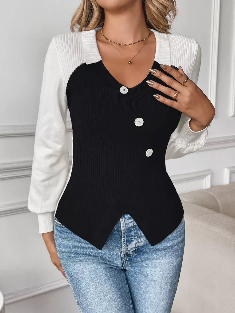 Color Block V-Neck Sweater, image 6