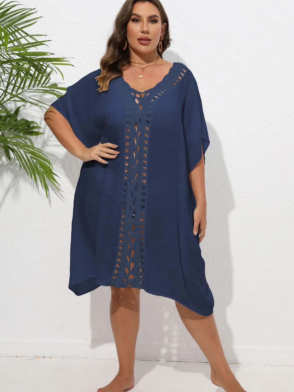 Crochet Trim V-Neck Beach Cover Up Dress, image 36