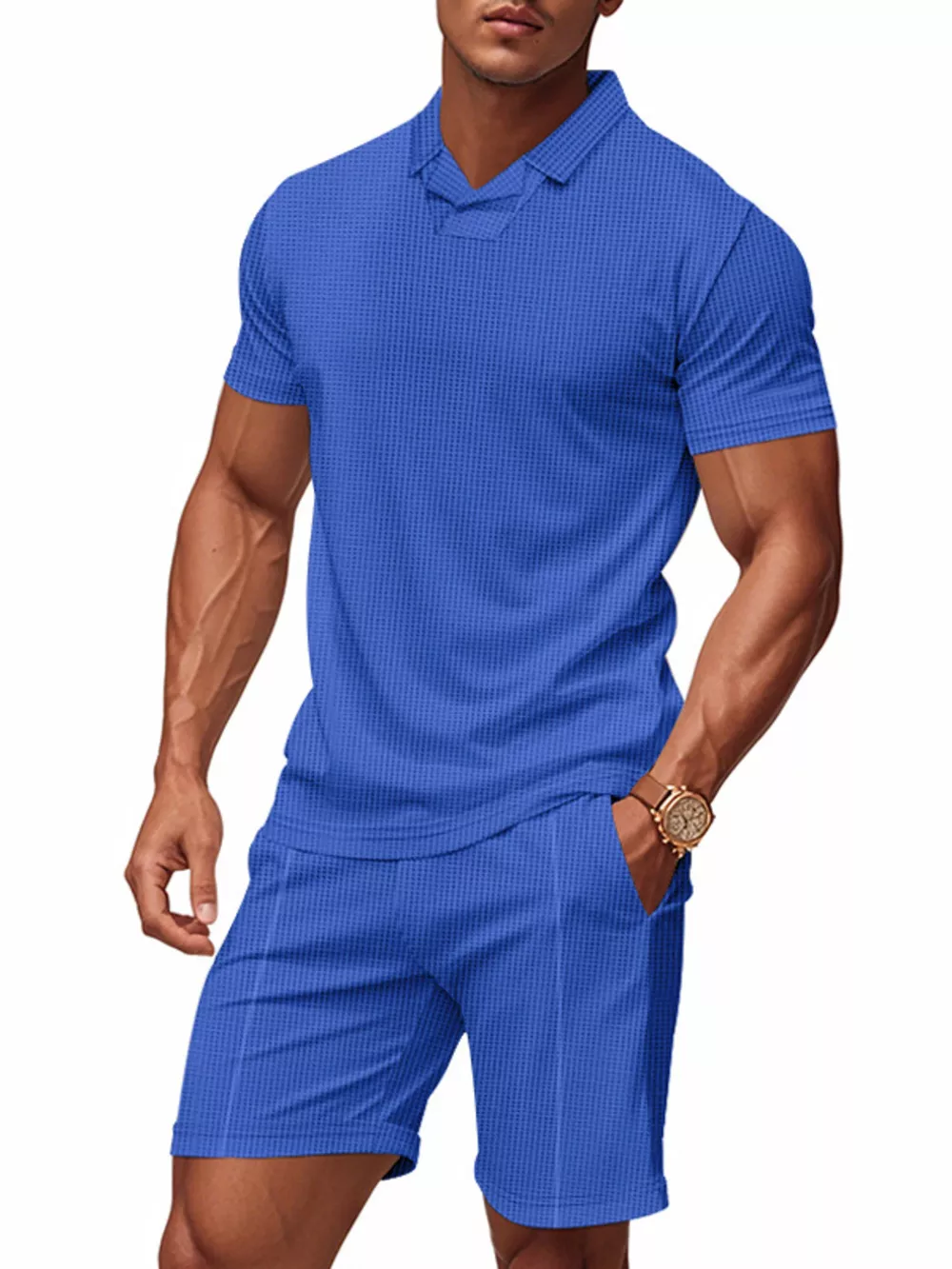 Men's Full Size Casual Short Sleeve Polo and Shorts Set Plus Size, image 9
