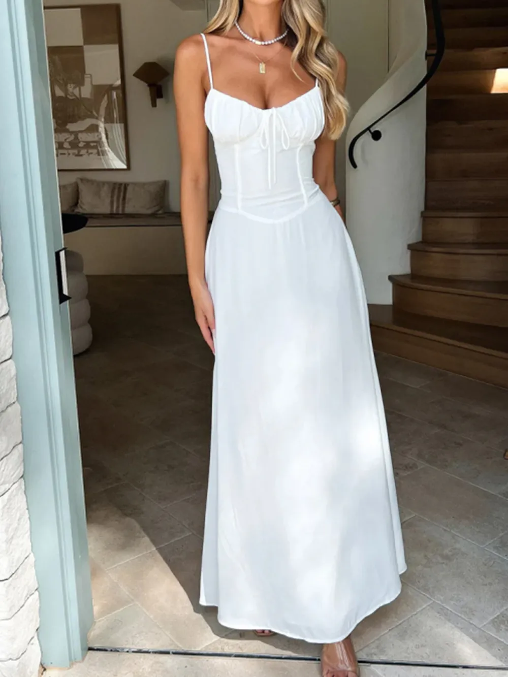 Lace-Up Solid Cami Dress, image 9