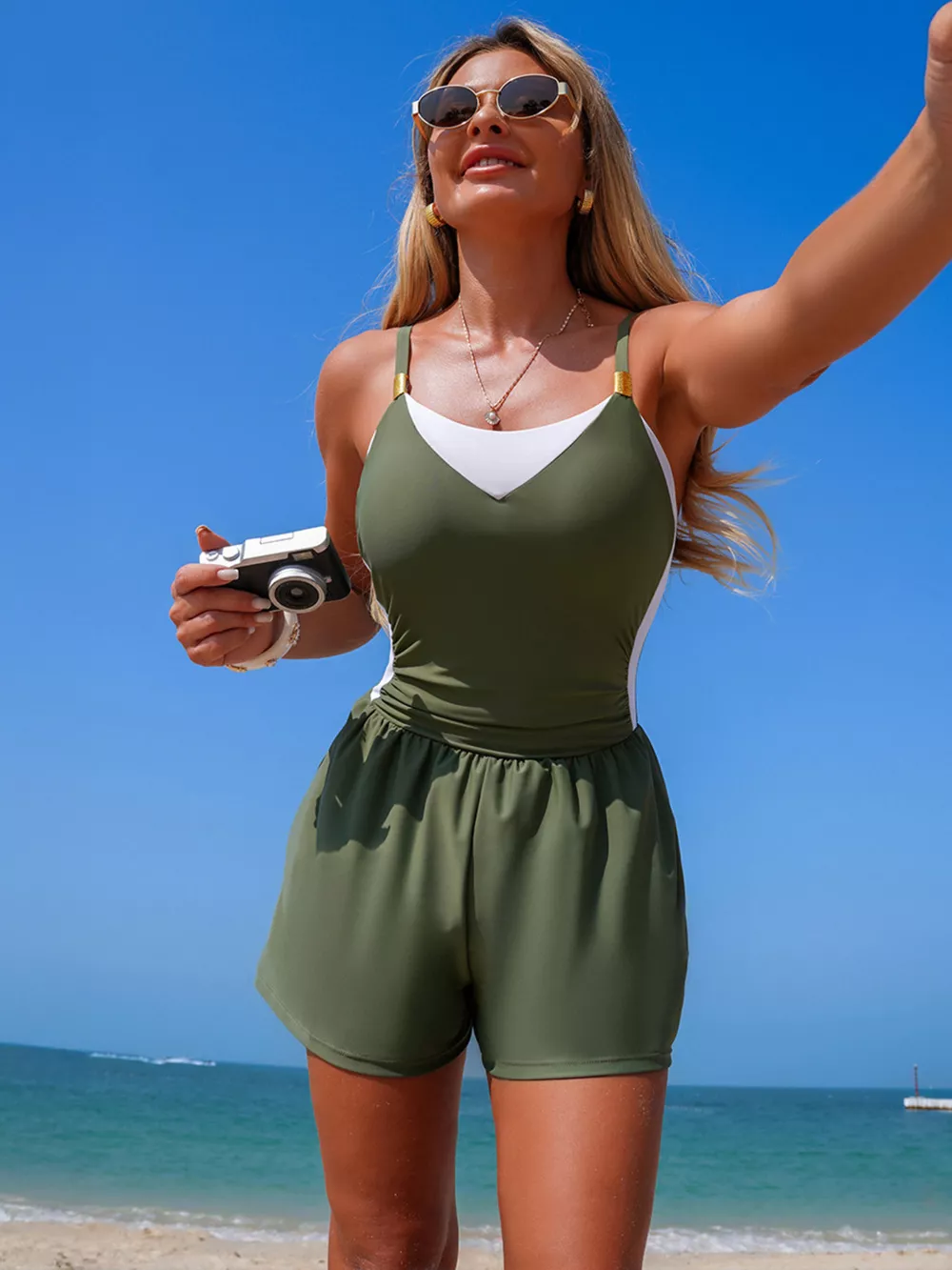 Color Block Adjustable Strap One-Piece Swimsuit, image 10